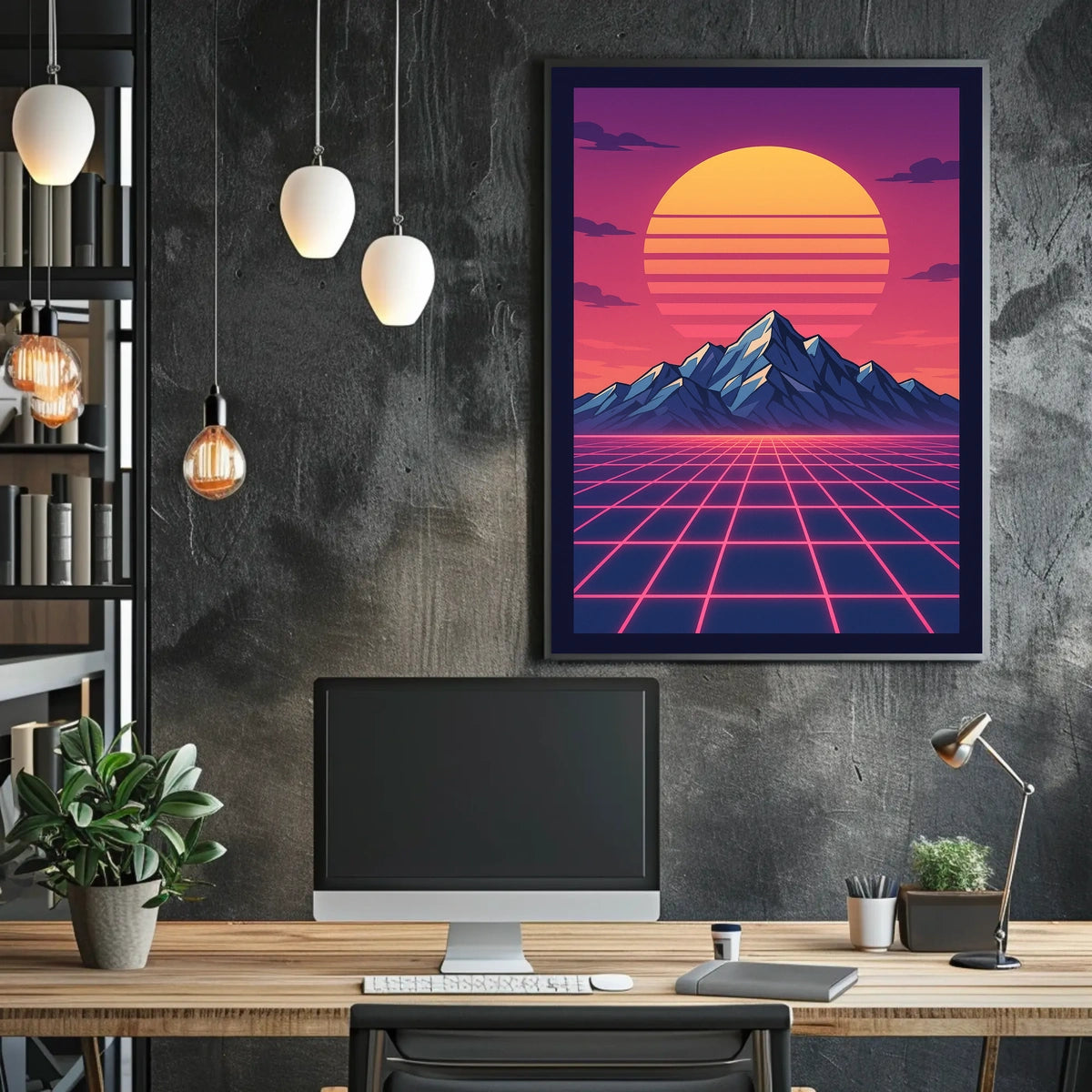 Retro-Futuristic Synthwave Landscape Art Futuristic Sci-Fi Poster