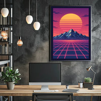 Retro-Futuristic Synthwave Landscape Art Futuristic Sci-Fi Poster