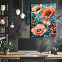 Vibrant Poppy Botanical Art with Vintage Flair Poster