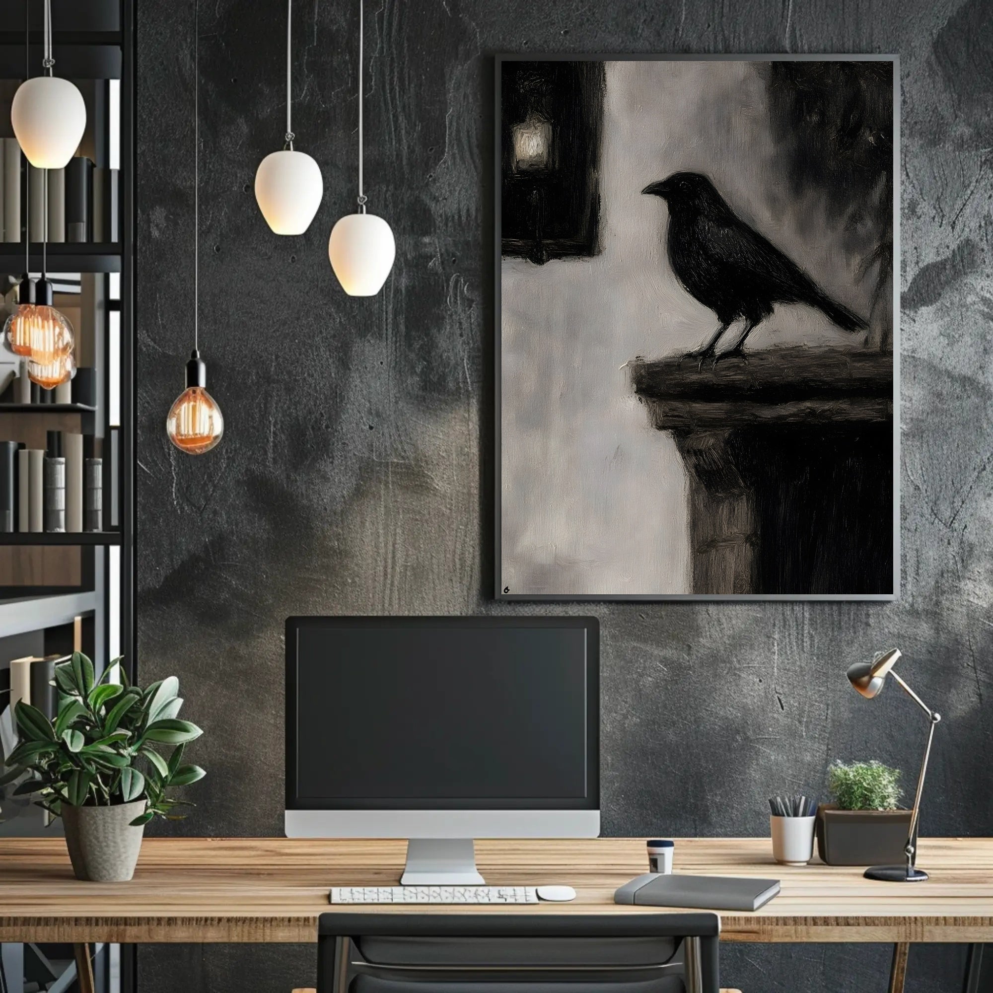 Raven on Stone Ledge: Impressionistic Animal Poster PosterGoat