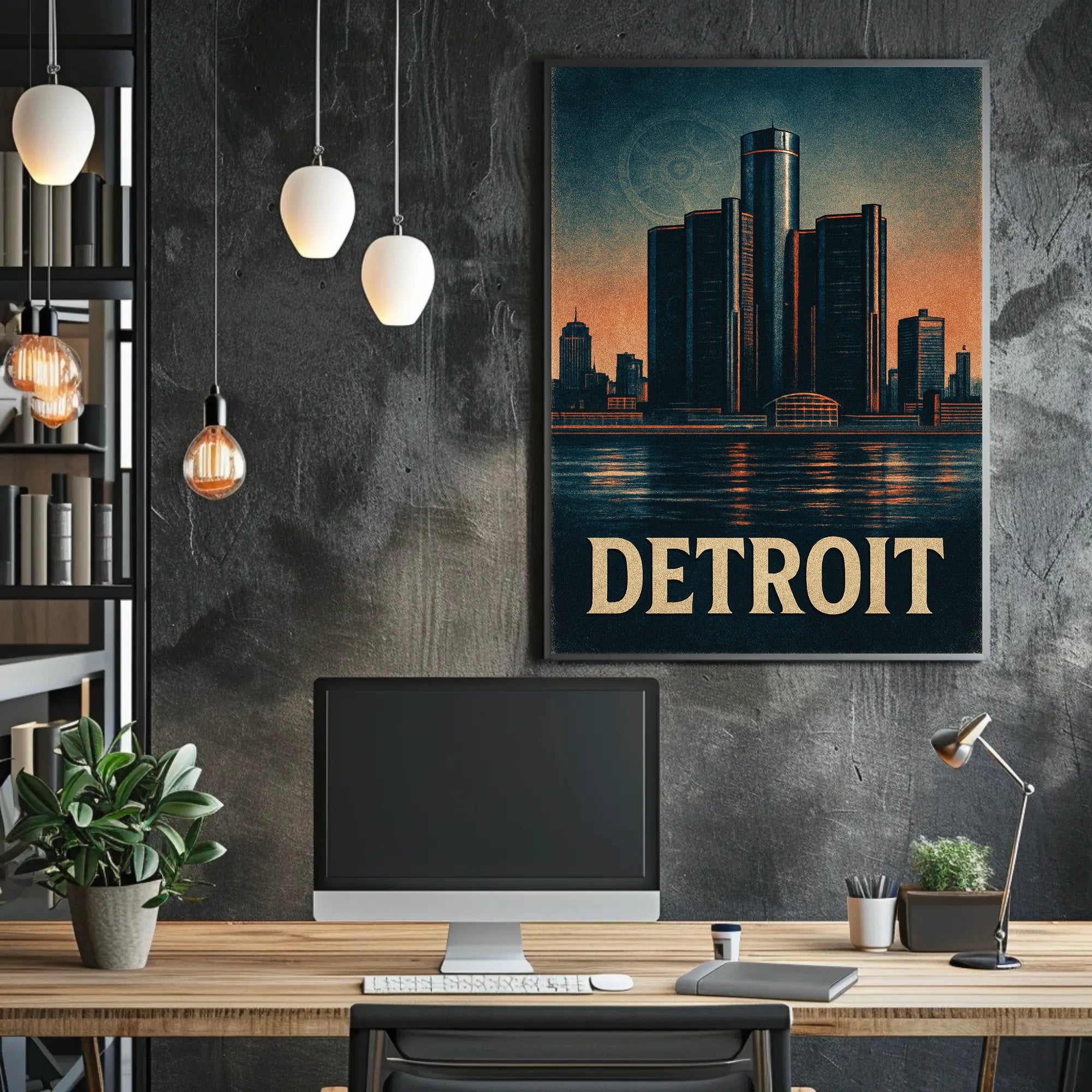 Detroit Skyline Vintage Poster Wall Art PosterGoat