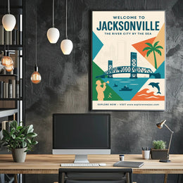 Jacksonville Cityscape Travel Poster PosterGoat
