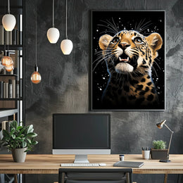 Leopard's Cosmic Wonder: Photorealistic Wildlife Art Poster