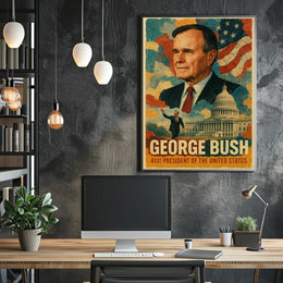 George H. W. Bush 41st President of the United States Layered Digital Collage Poster