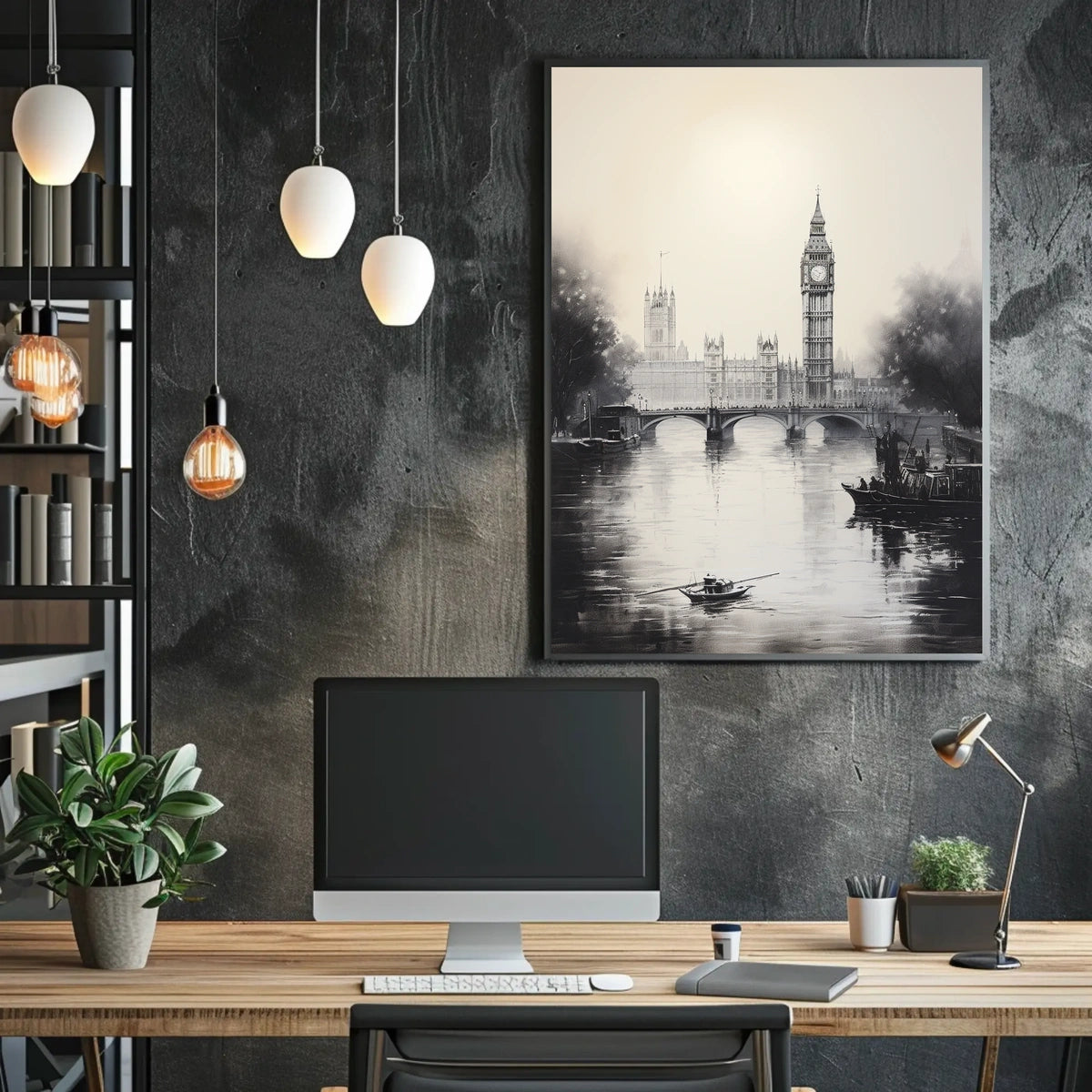 Big Ben and Thames London Travel Poster