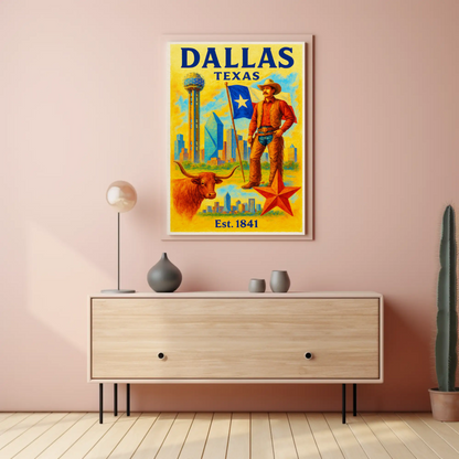 Dallas Texas Cowboy Skyline Star Travel Poster