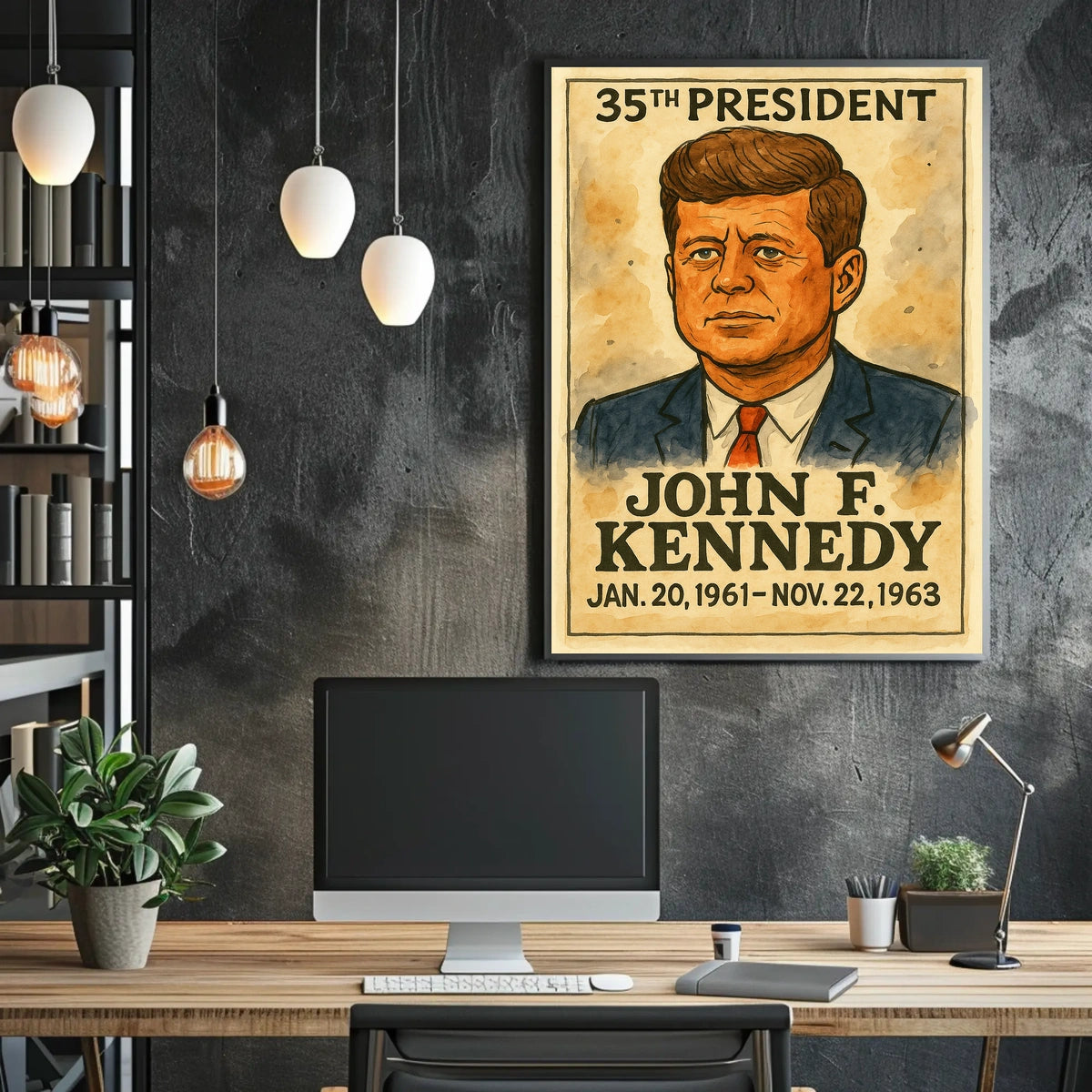 John F. Kennedy 35th President of the United States Exaggerated Cartoon Sketch Poster