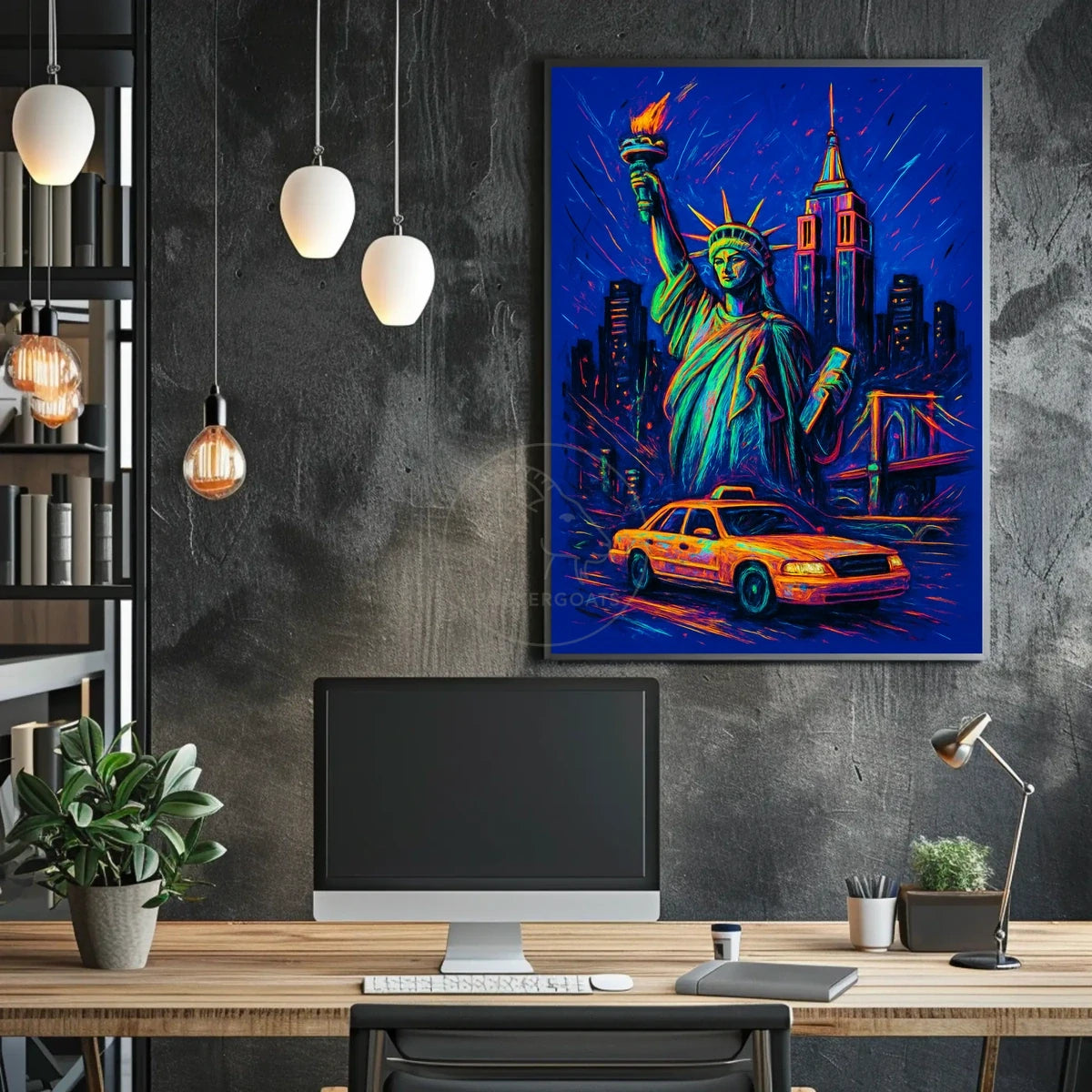 Vibrant New York Cityscape Art with Neon Aesthetic Urban Poster
