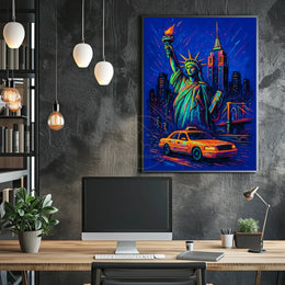 Vibrant Neon New York City Skyline Poster Modern Wall Art