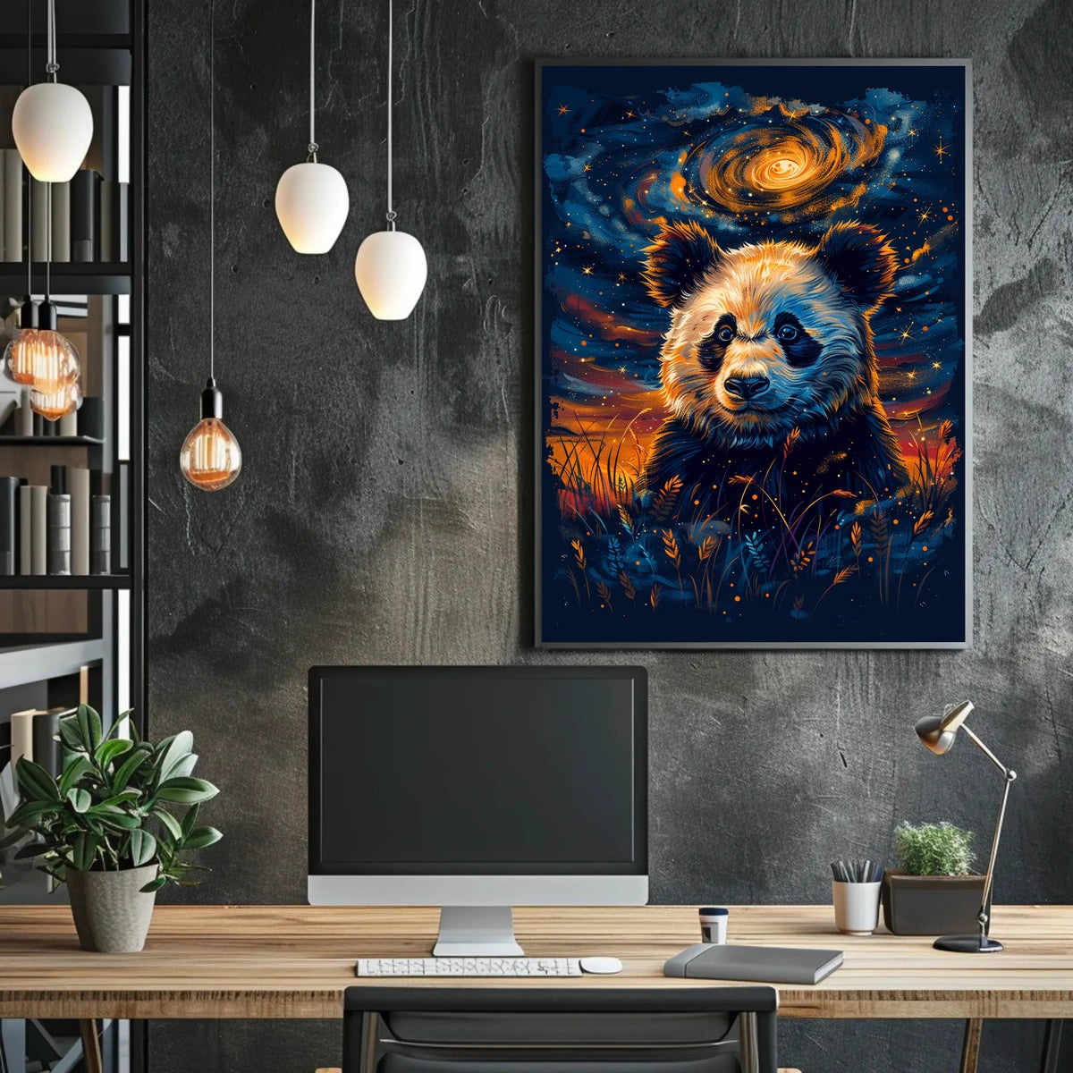 Cosmic Panda in Celestial Night Artistic Animal Poster