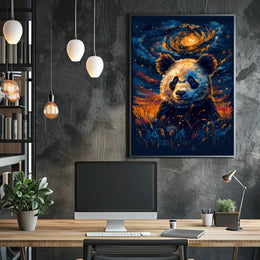 Cosmic Panda in Celestial Night Artistic Animal Poster