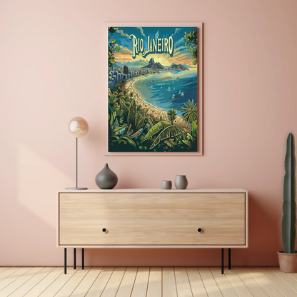 Rio Janeiro Tropical Beachfront Sailboats Sunset Travel Poster Travel Poster