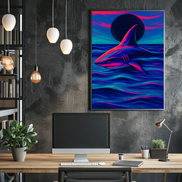 Neon Shark At Dusk Poster