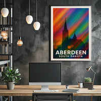 Aberdeen Church Silhouette Rainbow Lights Digital Poster
