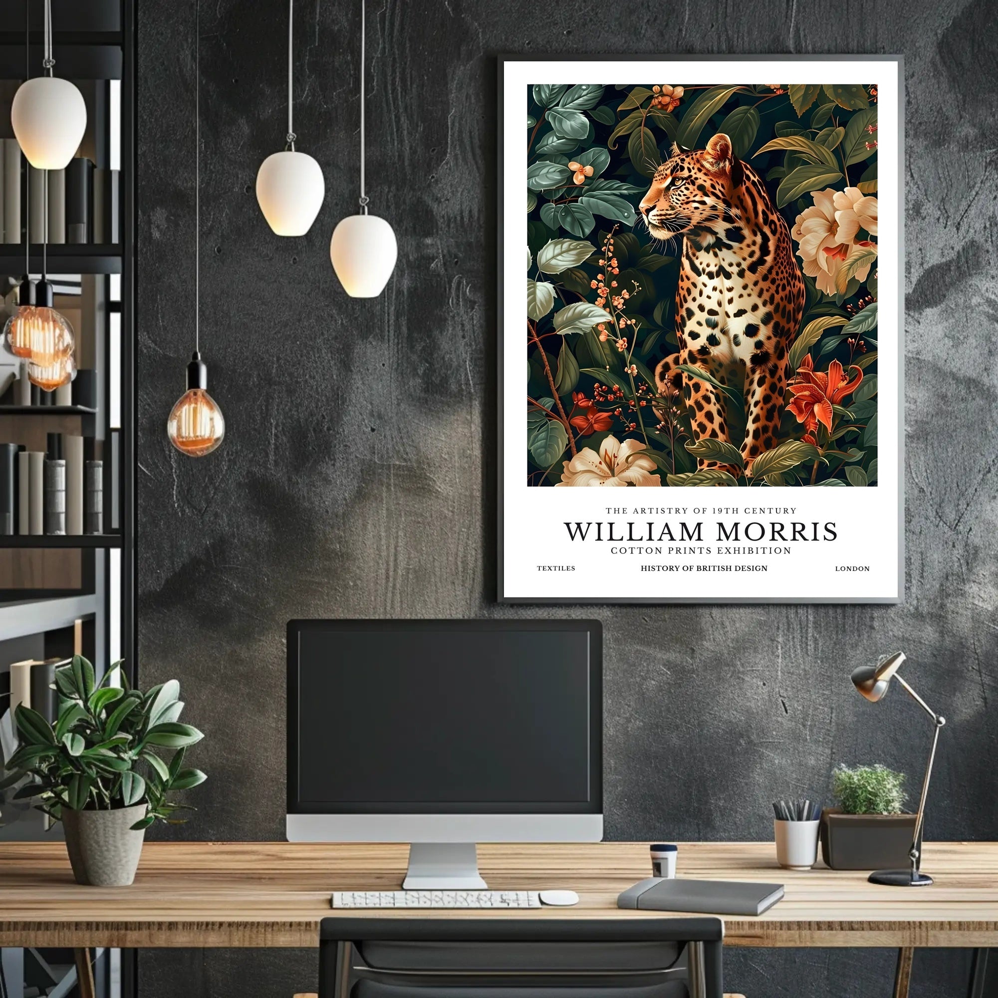 Leopard in 19th-Century Botanical Style: Artistic Poster