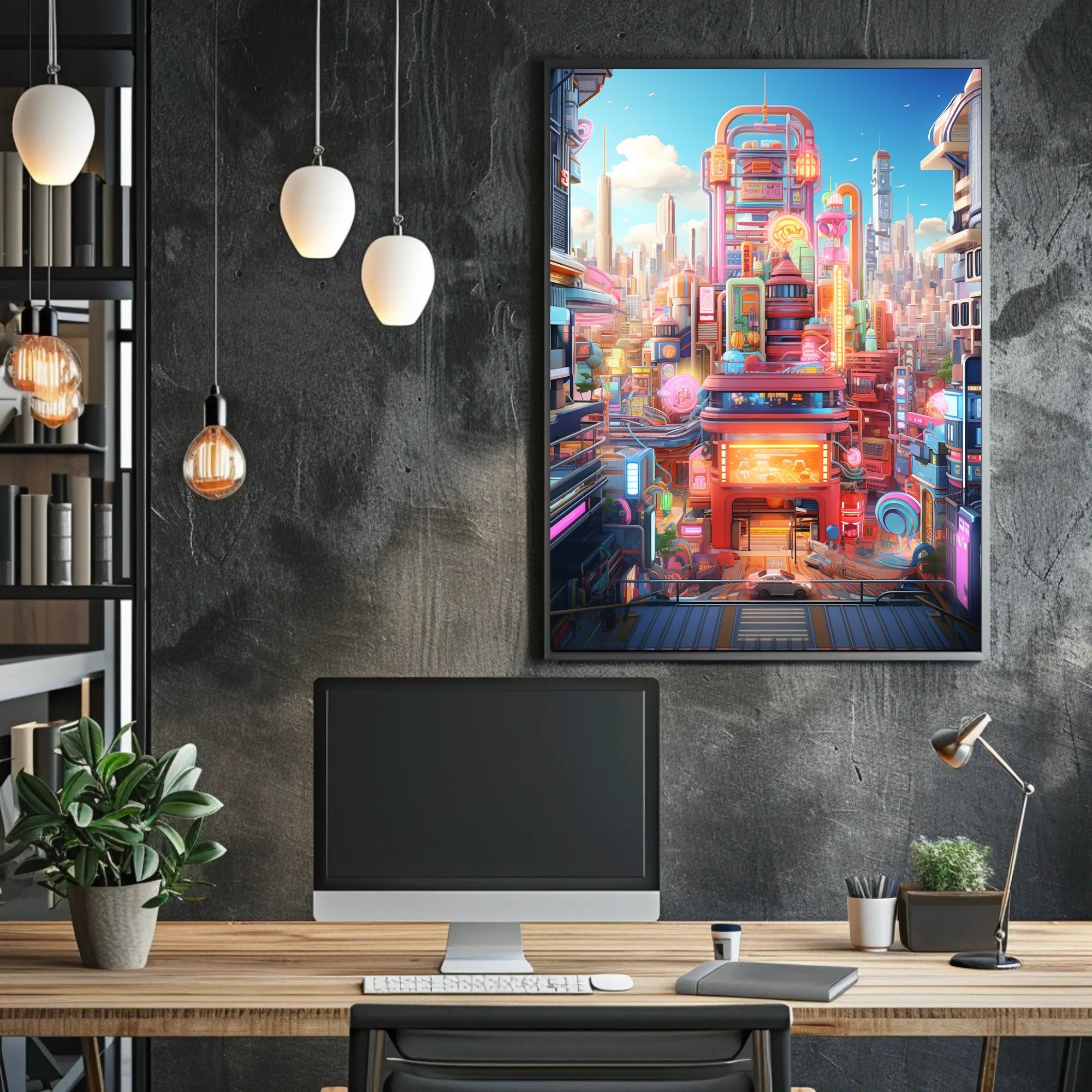 Futuristic Tech Cityscape Vibrant Urban Life Sci-Fi Poster