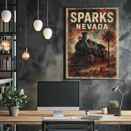 Vintage Sparks Nevada Steam Locomotive Travel Steampunk Heritage Nostalgic Collector Travel Enthusiast Poster