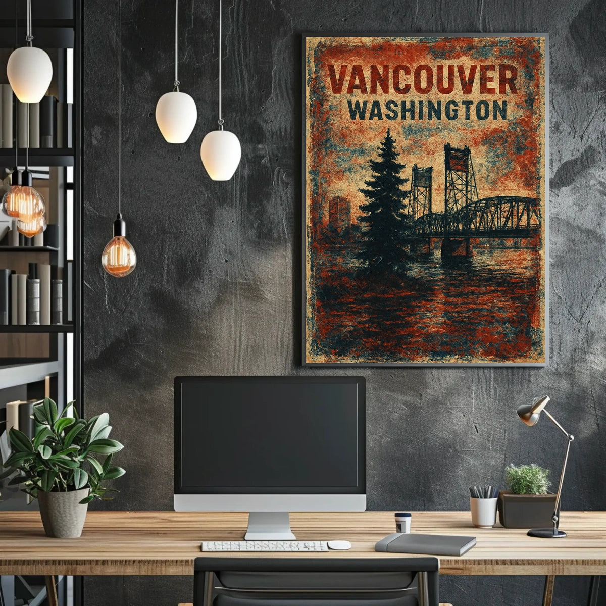 Vintage Vancouver Bridge Rustic Travel Poster