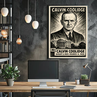 Calvin Coolidge 30th President of the United States B & W Comic Sketch Poster
