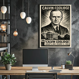 Calvin Coolidge 30th President of the United States B & W Comic Sketch Poster