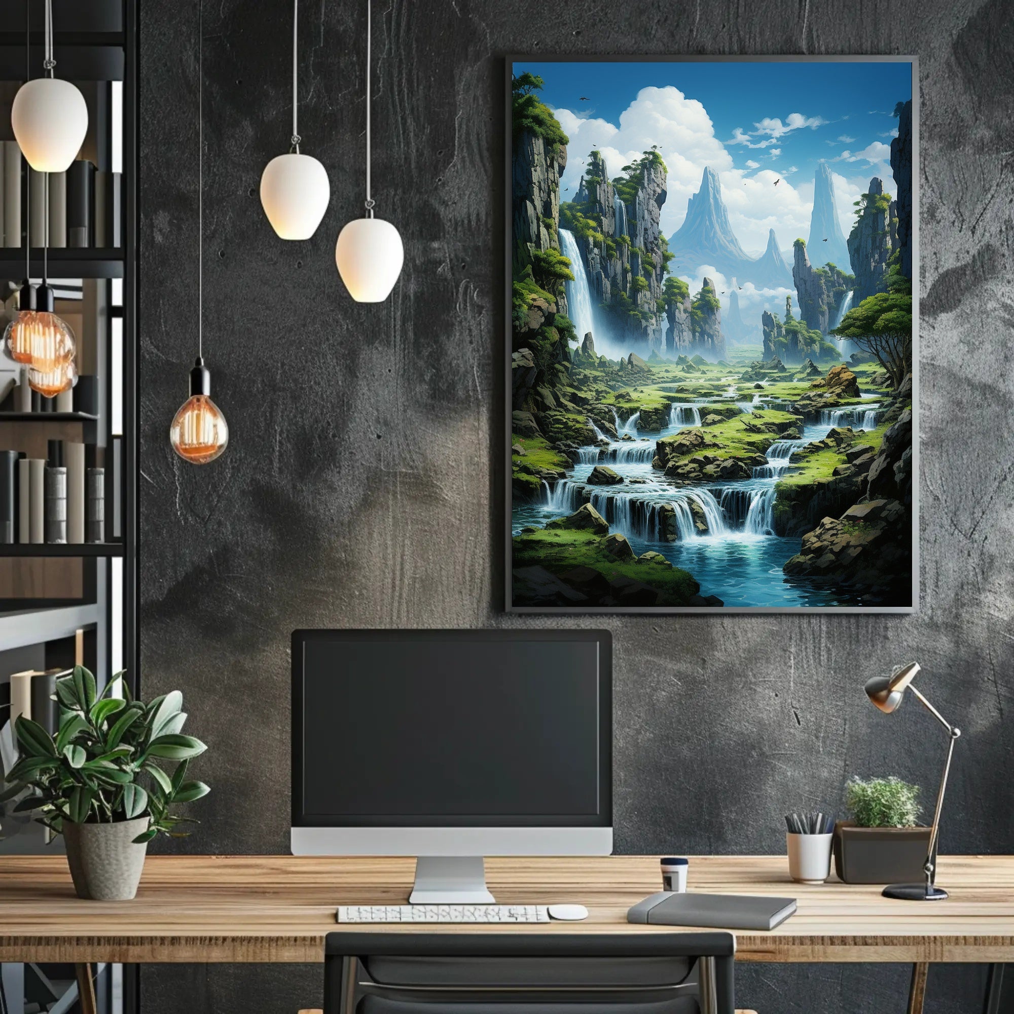 Serene Waterfall Landscape Poster