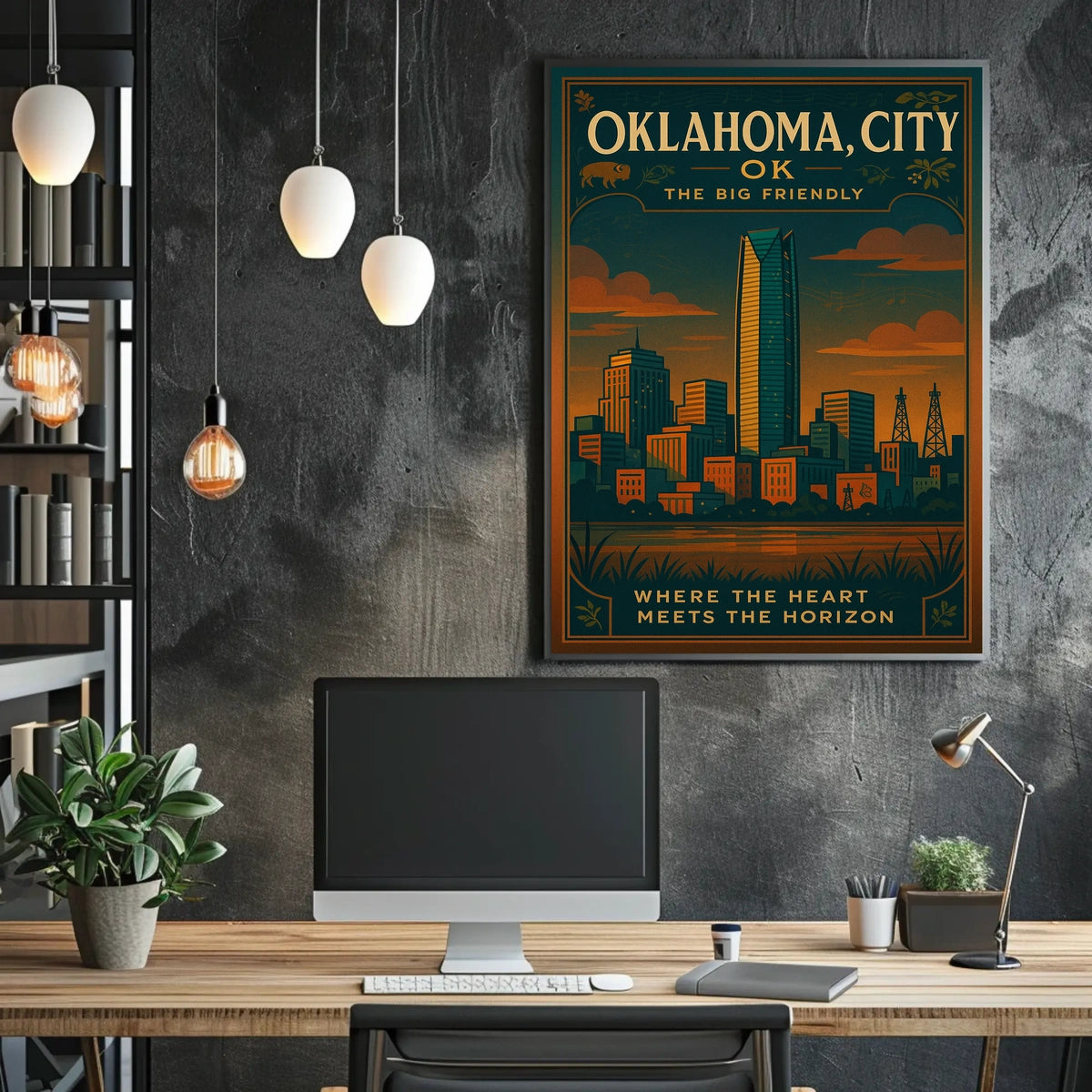 Oklahoma City Skyline Vintage Travel Poster Art