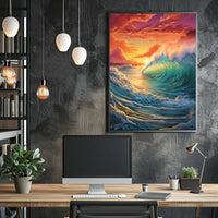 Vibrant Ocean Sunset Wave Artistic Poster