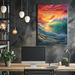Vibrant Ocean Sunset Wave Artistic Poster