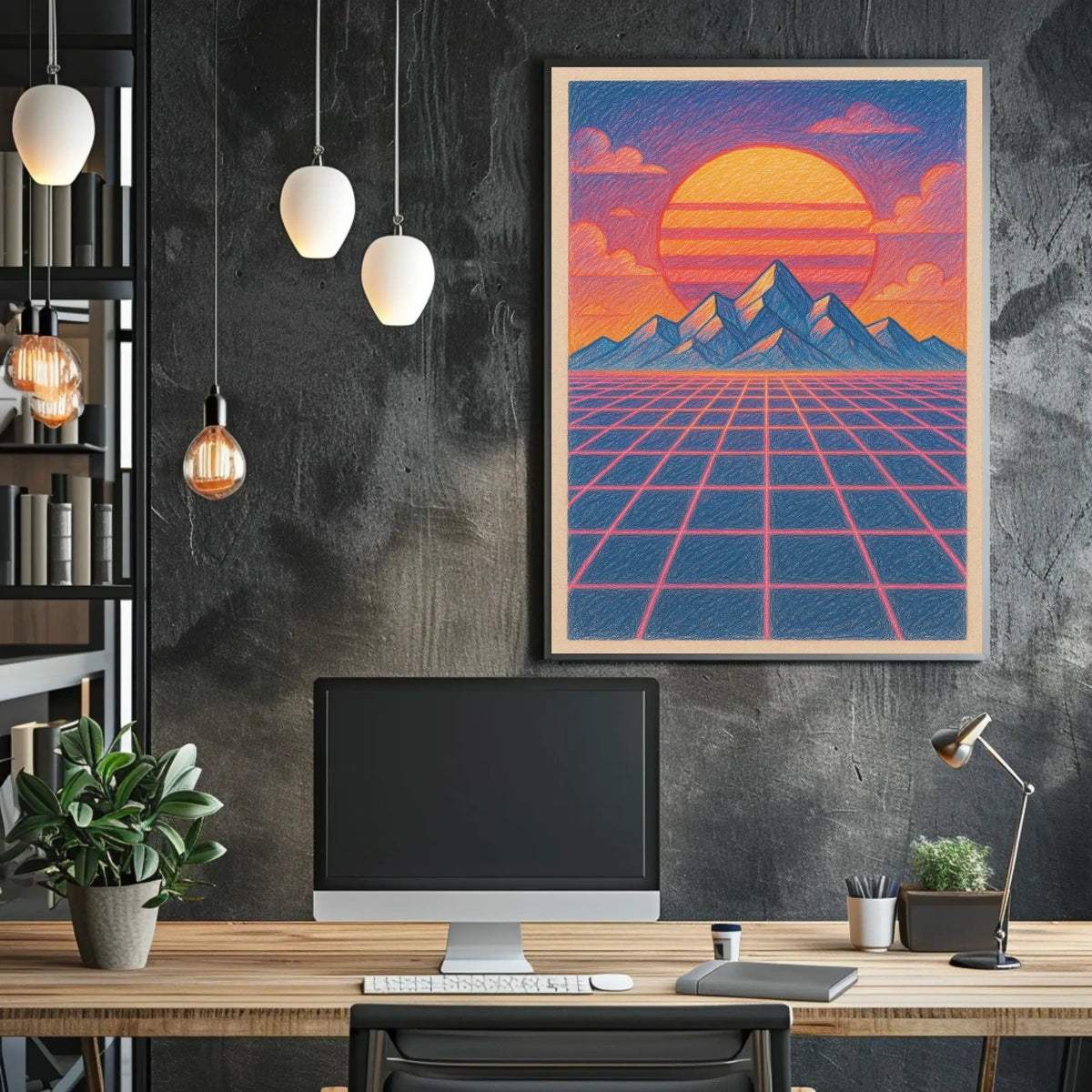 Retro-Futuristic Sunset Vaporwave Artistic Poster