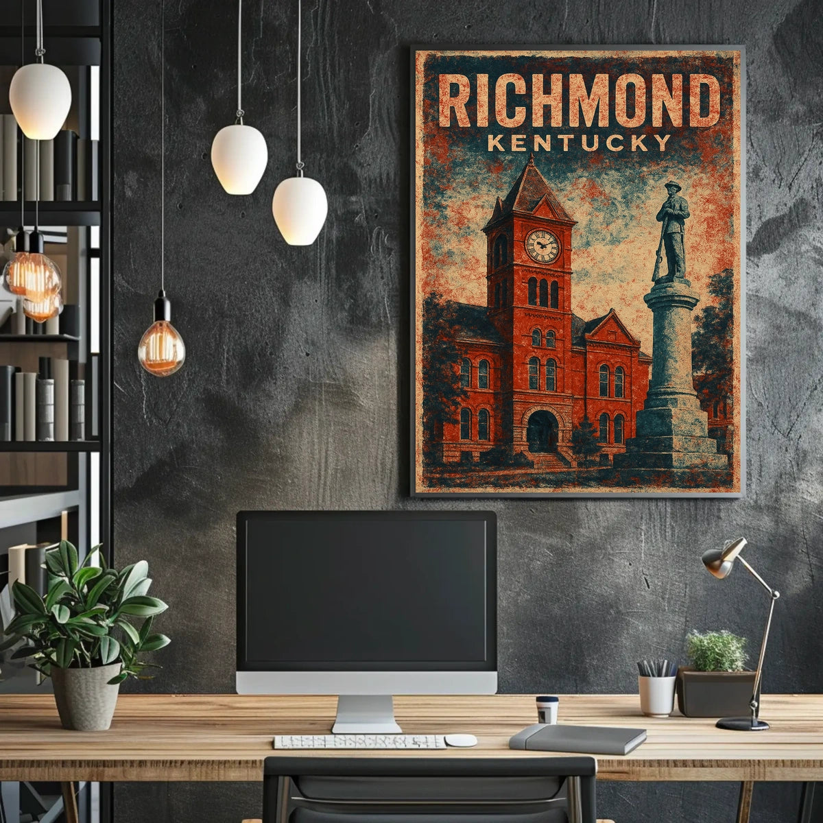 Richmond Kentucky Clock Tower Cultural Heritage Vintage Americana Nostalgic Townscape Poster