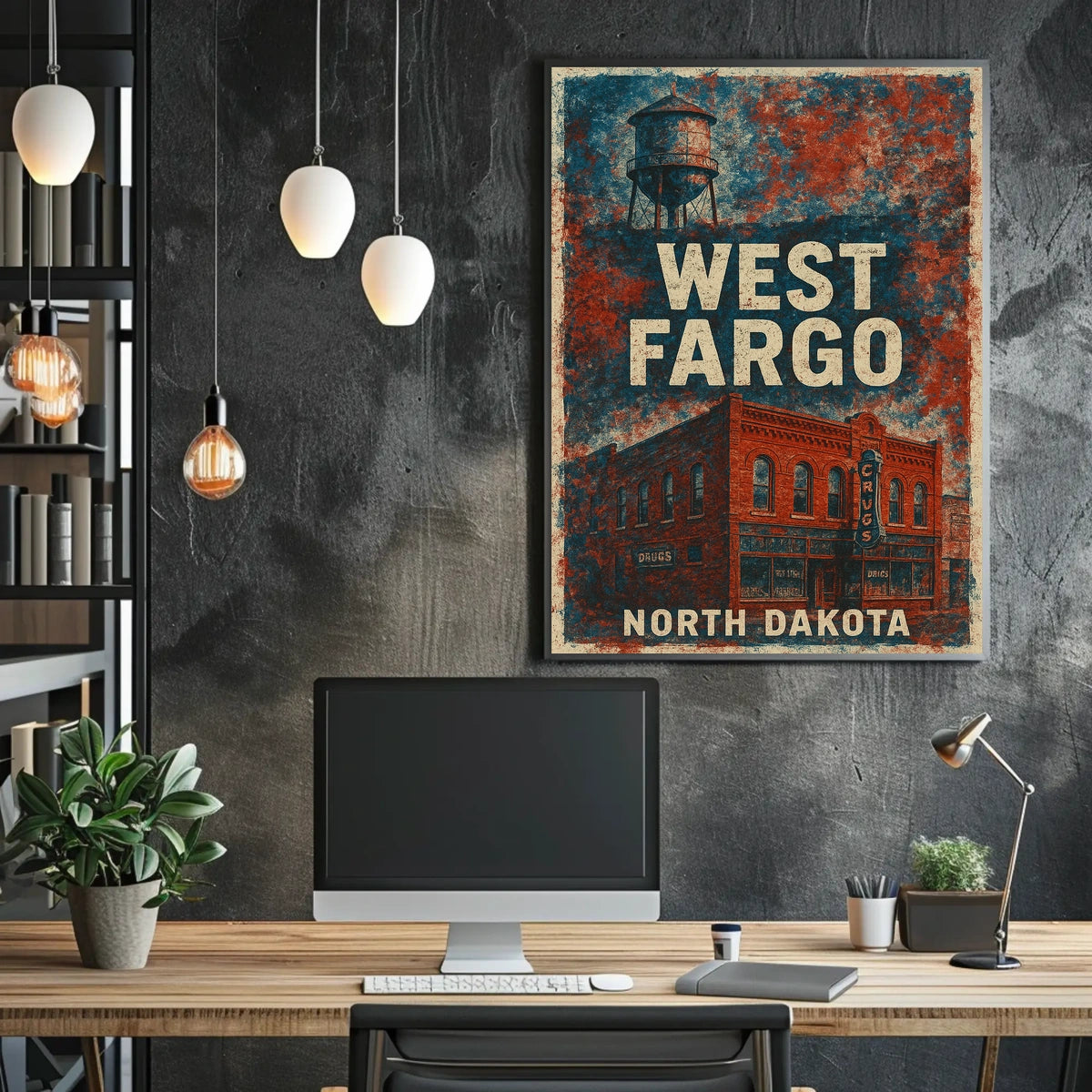 West Fargo North Dakota Scenic Vintage Souvenir Poster