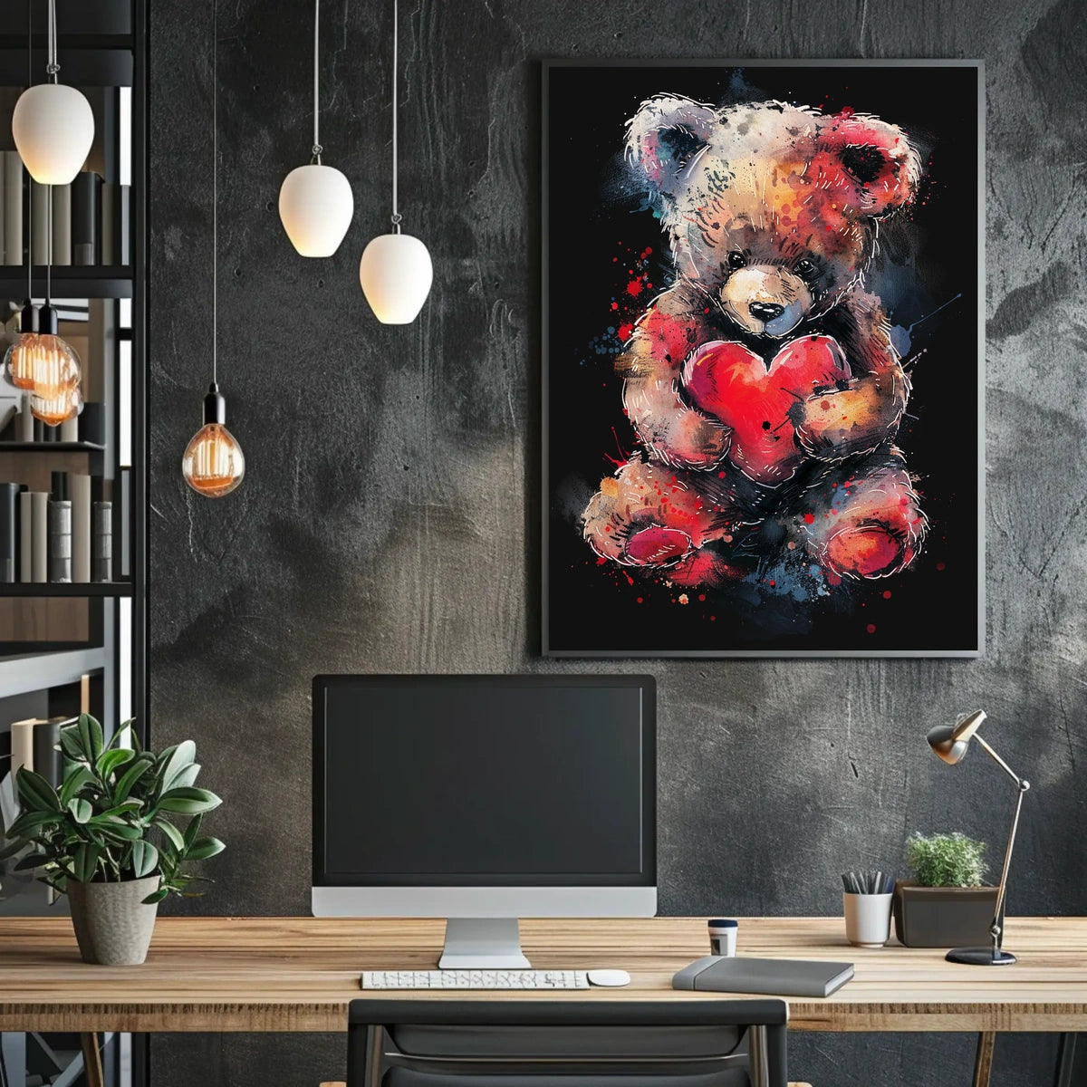 Heartfelt Embrace Watercolor Teddy Bear Love Poster