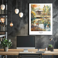 Nara Landscape with Deer in Autumn Travel Poster PosterGoat