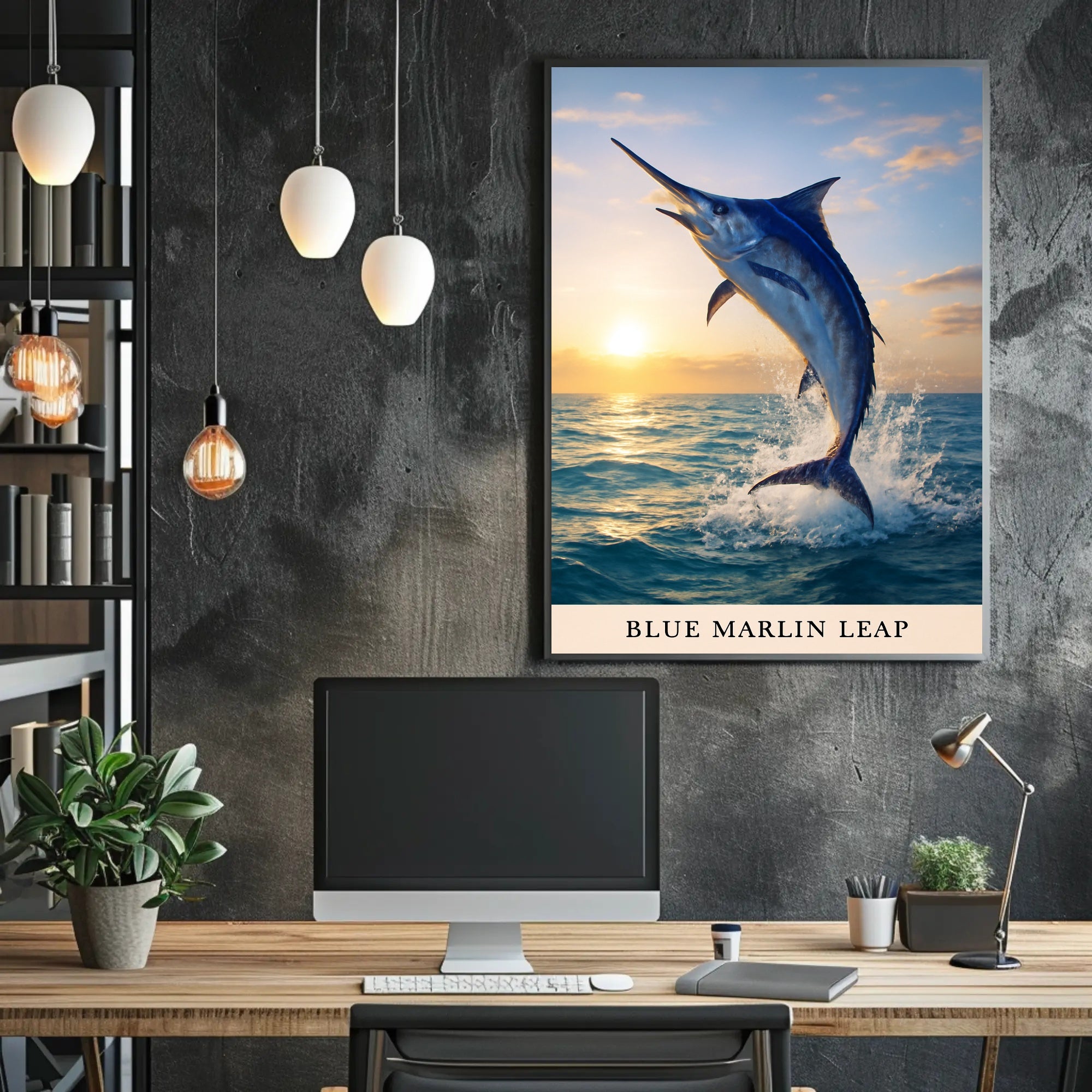 Blue Marlin Leap Poster PosterGoat