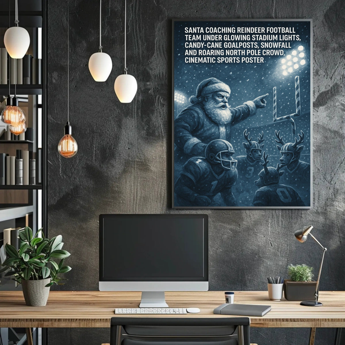 Santa Coaches Reindeer Football Team Christmas Poster
