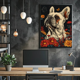 Floral Bulldog Fantasy Poster