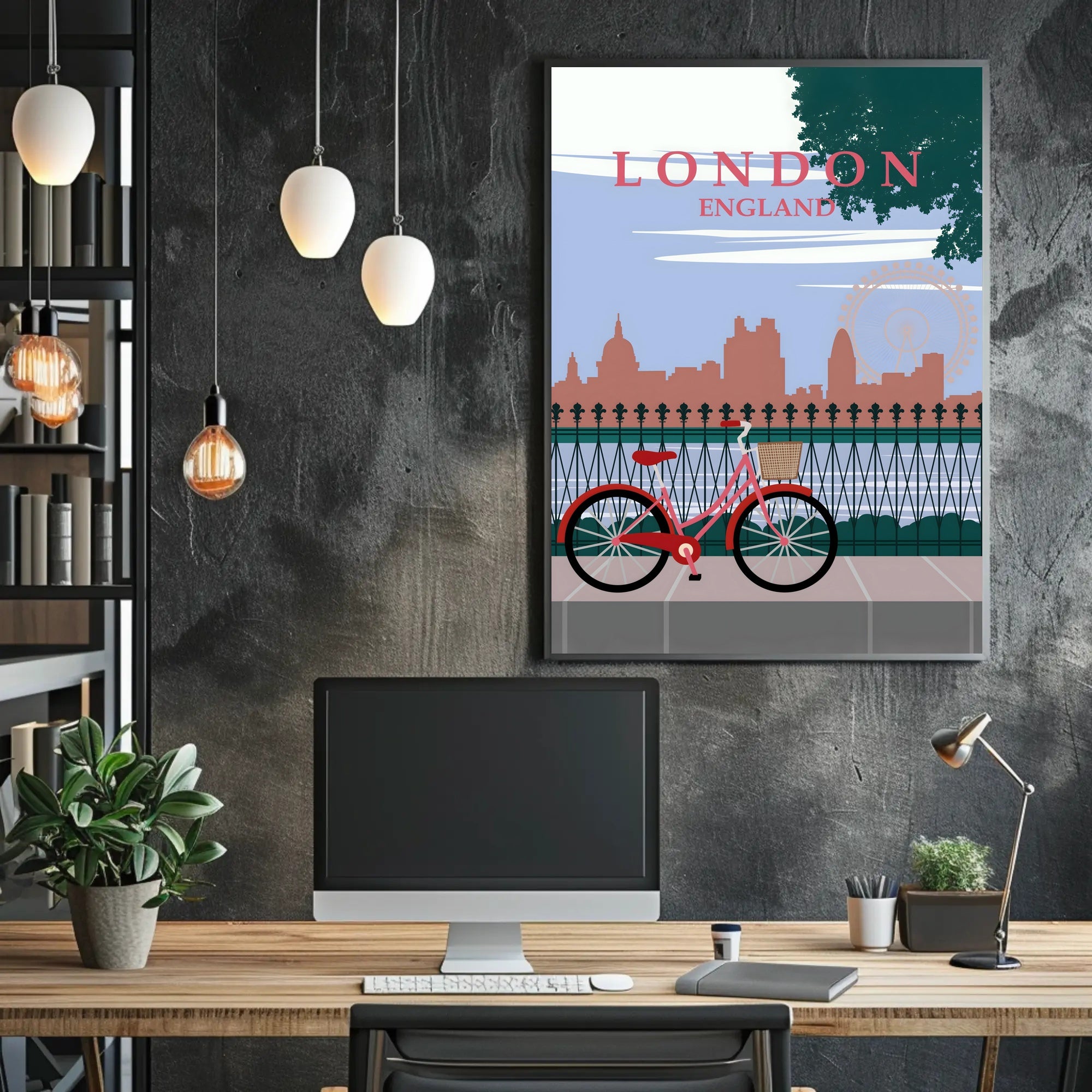 London Cityscape Silhouette: Bold Lettering Travel Poster