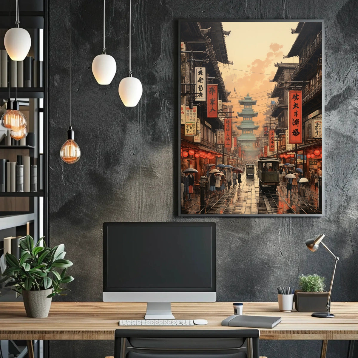Vibrant Historical Asian Street Scene Cultural Heritage Poster