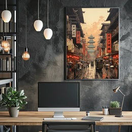 Vibrant Historical Asian Street Scene Cultural Heritage Poster