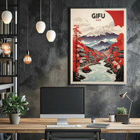 Scenic Gifu Mountains Cherry Blossoms Cultural Heritage Poster