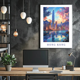 Hong Kong Skyline Vibrant Urban Cityscape Travel Poster PosterGoat