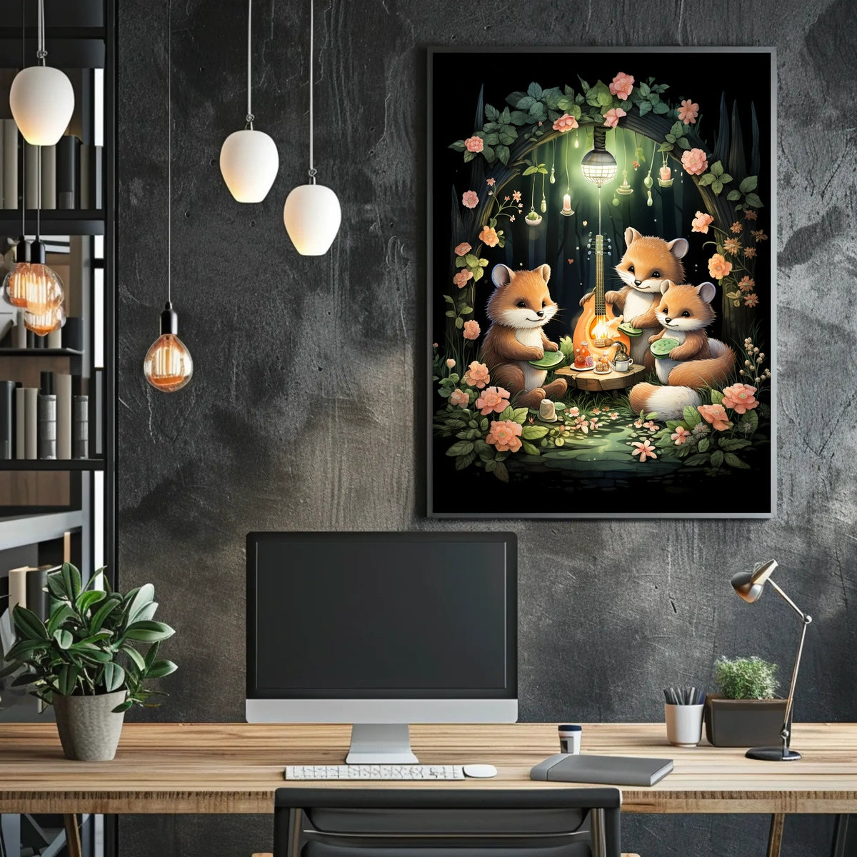 Whimsical Fox Picnic in Enchanted Forest Poster