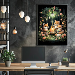 Whimsical Fox Picnic in Enchanted Forest Poster