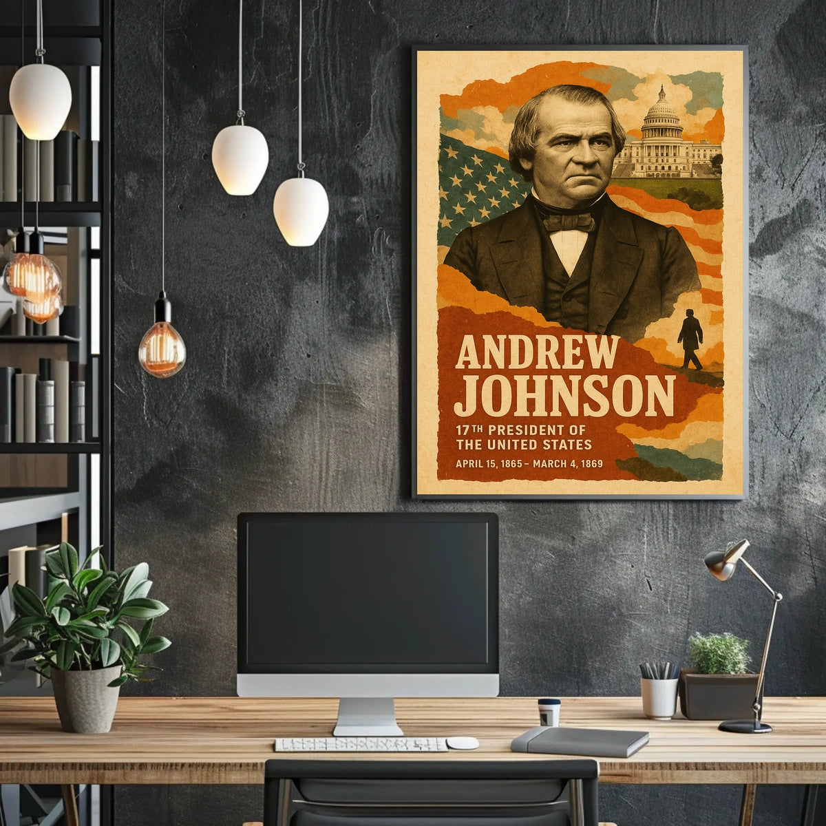 Andrew Johnson 17th President of the United States Layered Digital Collage Poster