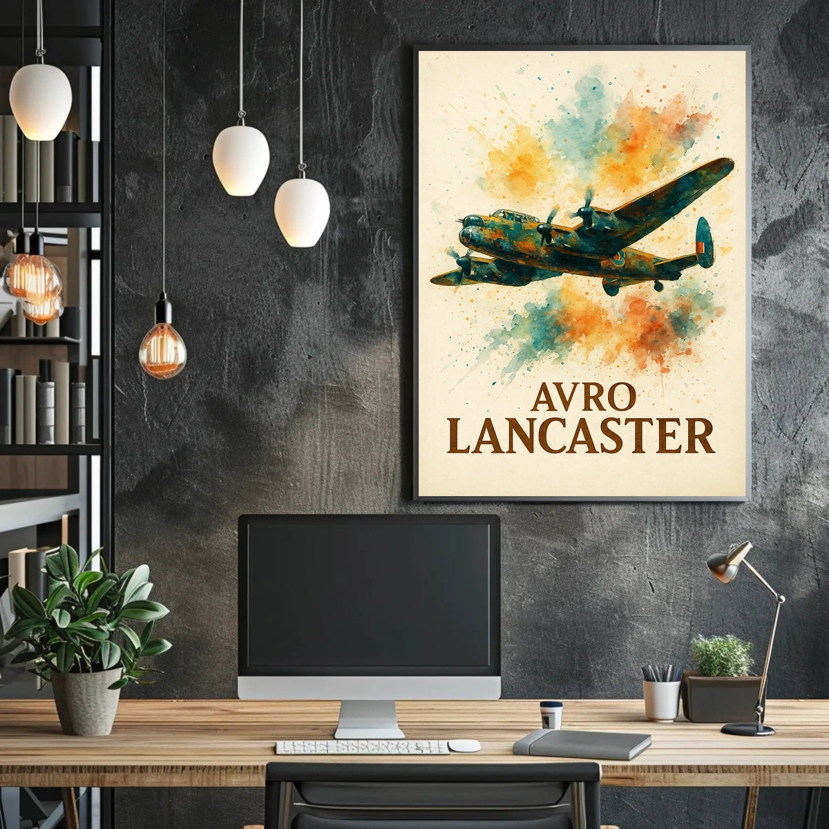 Avro Lancaster WWII Bomber Watercolor Art Poster