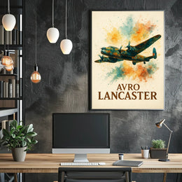 Avro Lancaster WWII Bomber Watercolor Art Poster