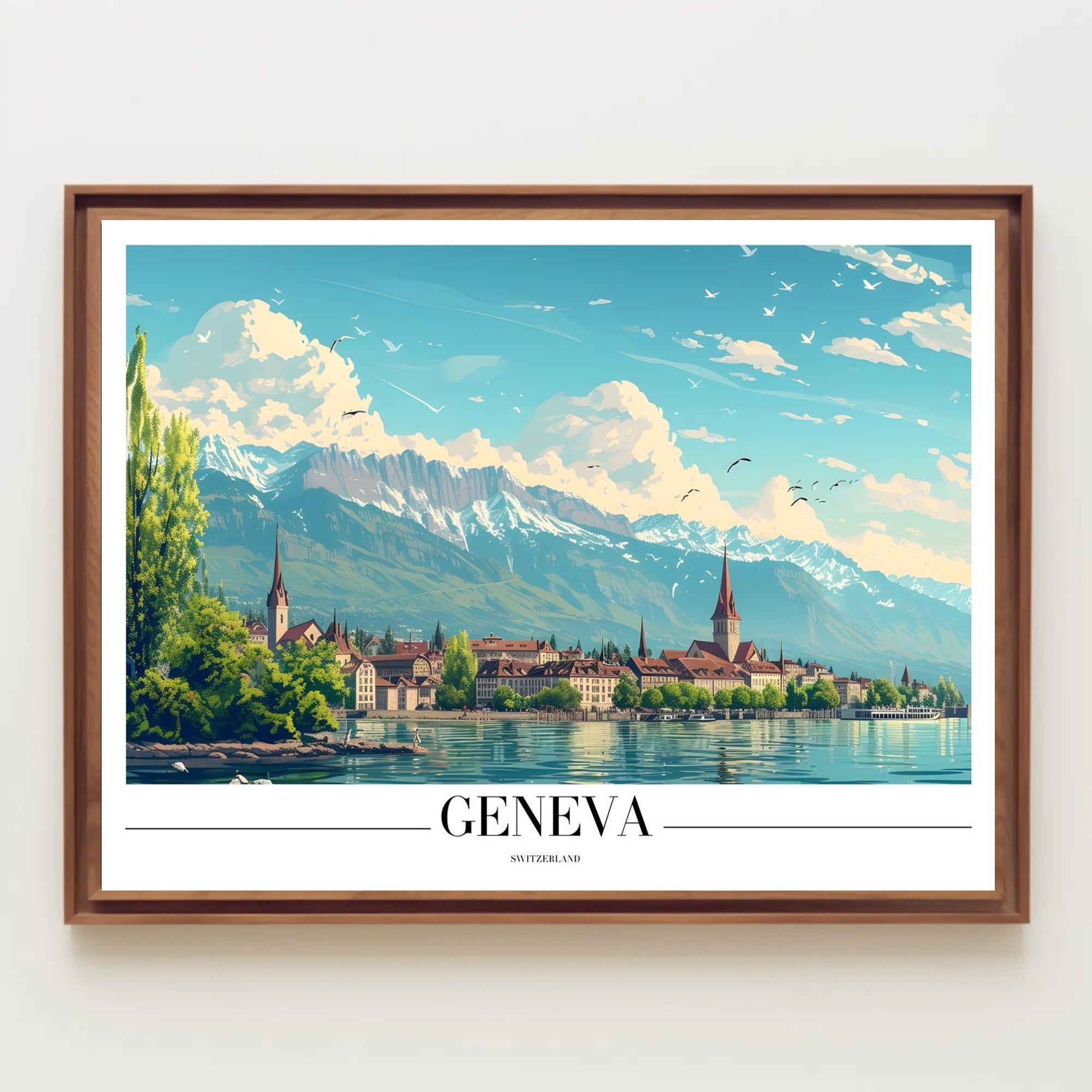 Geneva Scenic Cityscape with Vintage Travel Poster Aesthetics