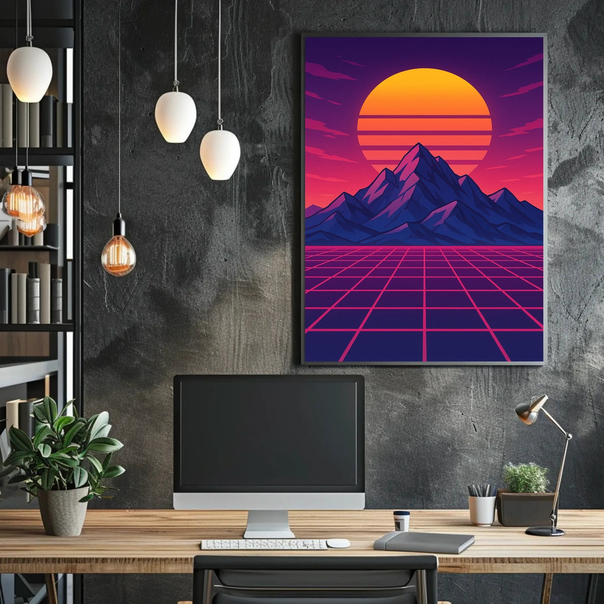 Retro-Futuristic Synthwave Sunset Futuristic Sci-Fi Poster