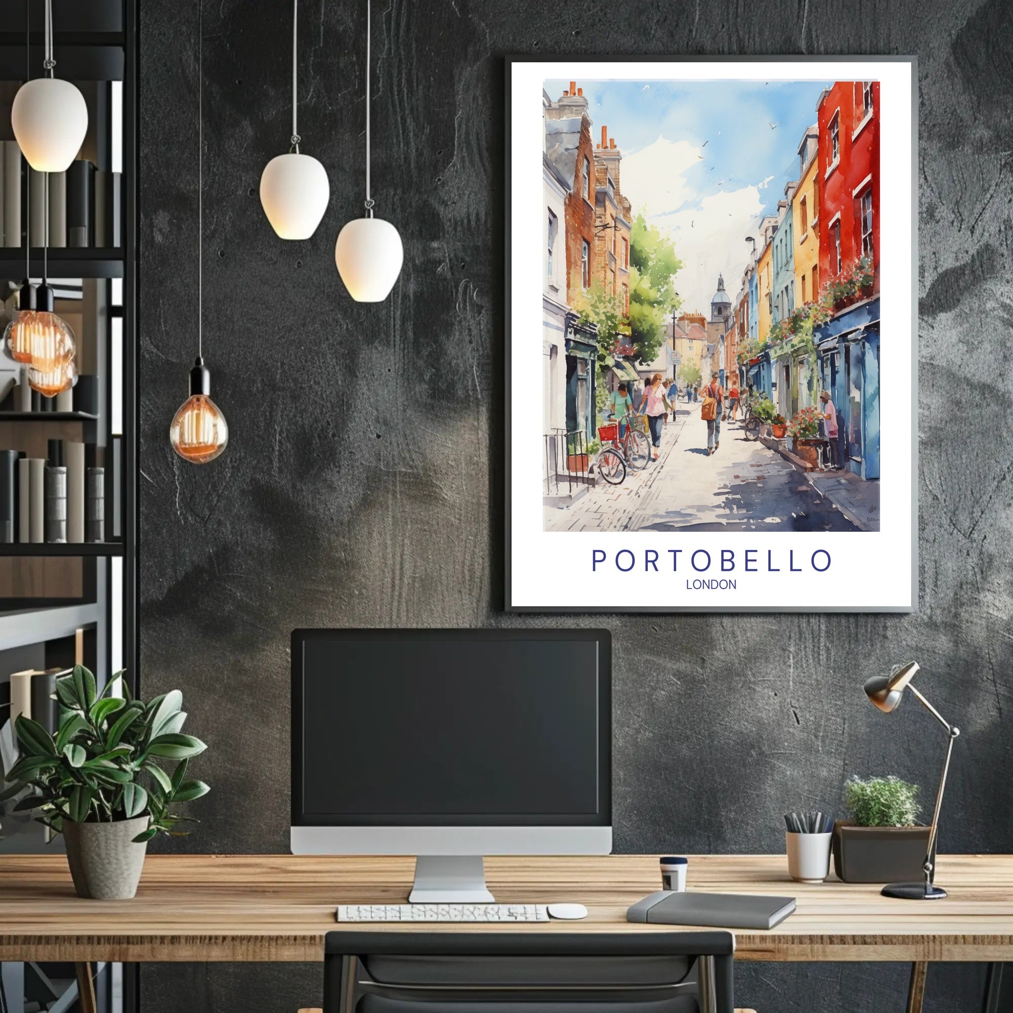 Portobello Street Scene Watercolor Urban or Cityscape Poster PosterGoat
