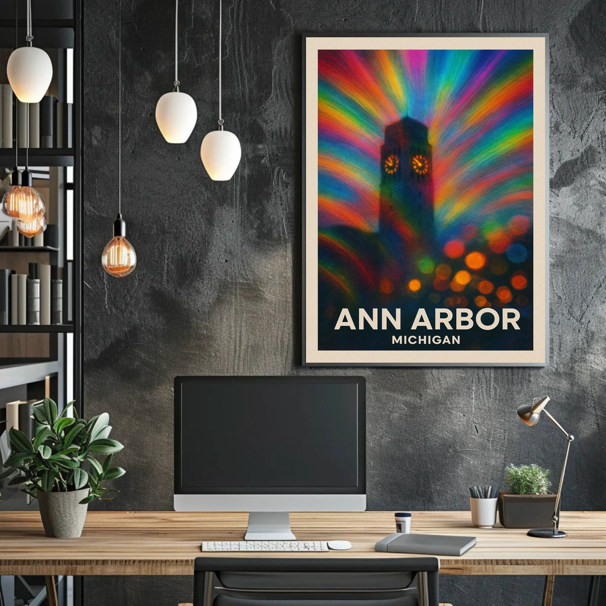 Ann Arbor Clock Tower Rainbow Surreal Urban Poster